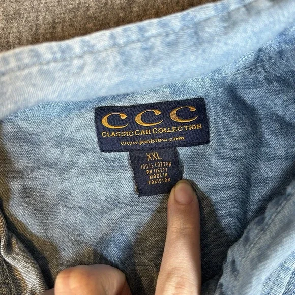 Mustang Shirt Adult 2XL Blue Denim Joe Blow Classic Car Ford Long Sleeve Shacket - Picture 4 of 10